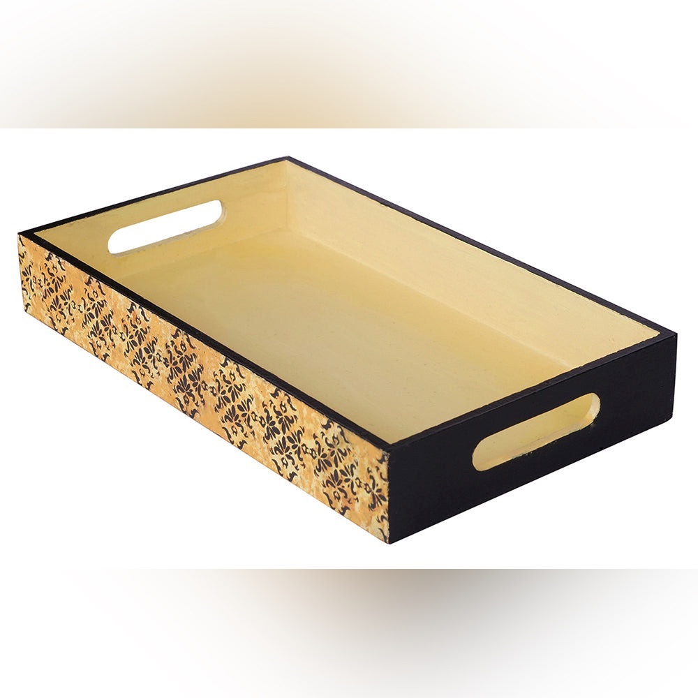Yellow and Black Wooden Tray